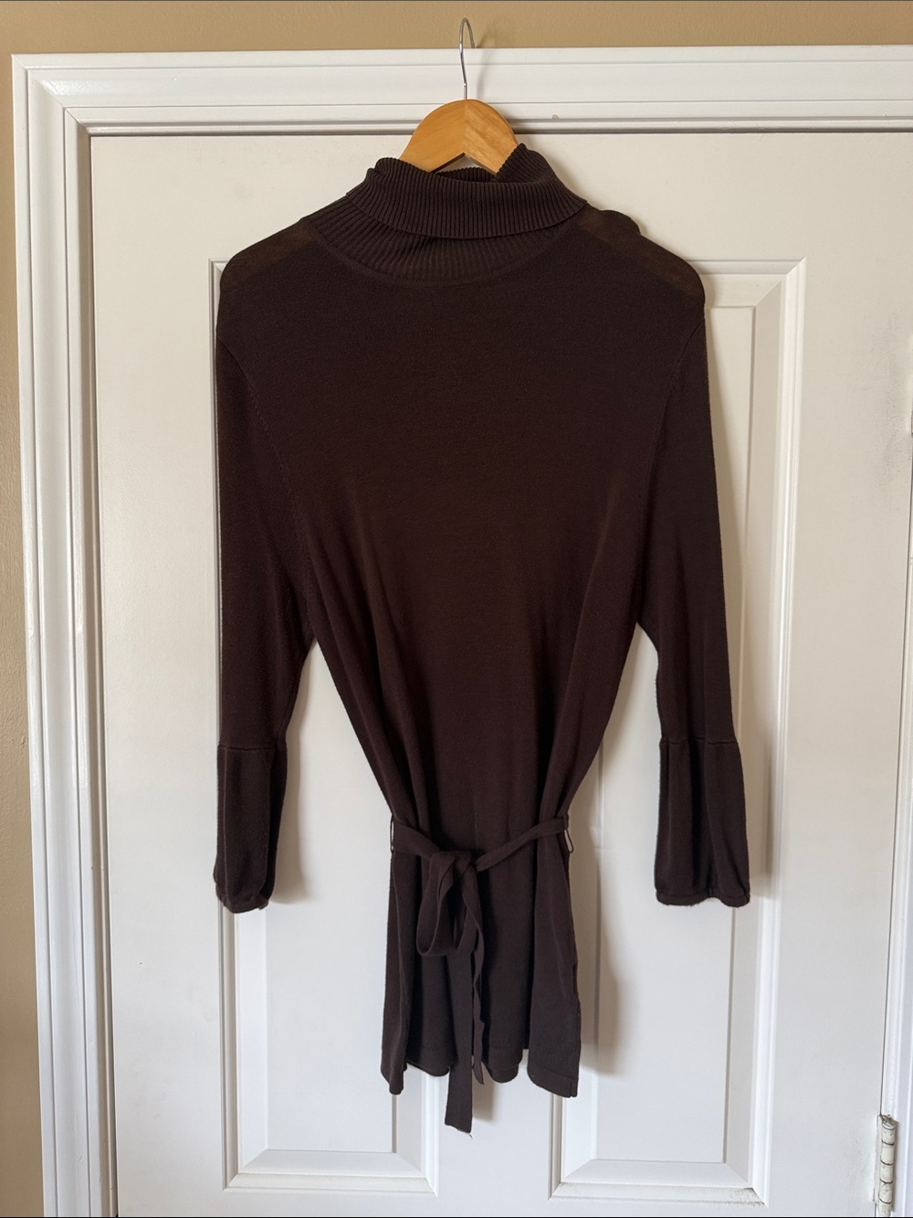 AB Studio Dark Brown Turtleneck Tie-Waist